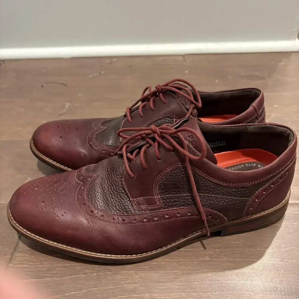 Rockport Shoes Mens Size‎ 9.5 Burgundy Waterproof Slip Resistant Leather Wingtip